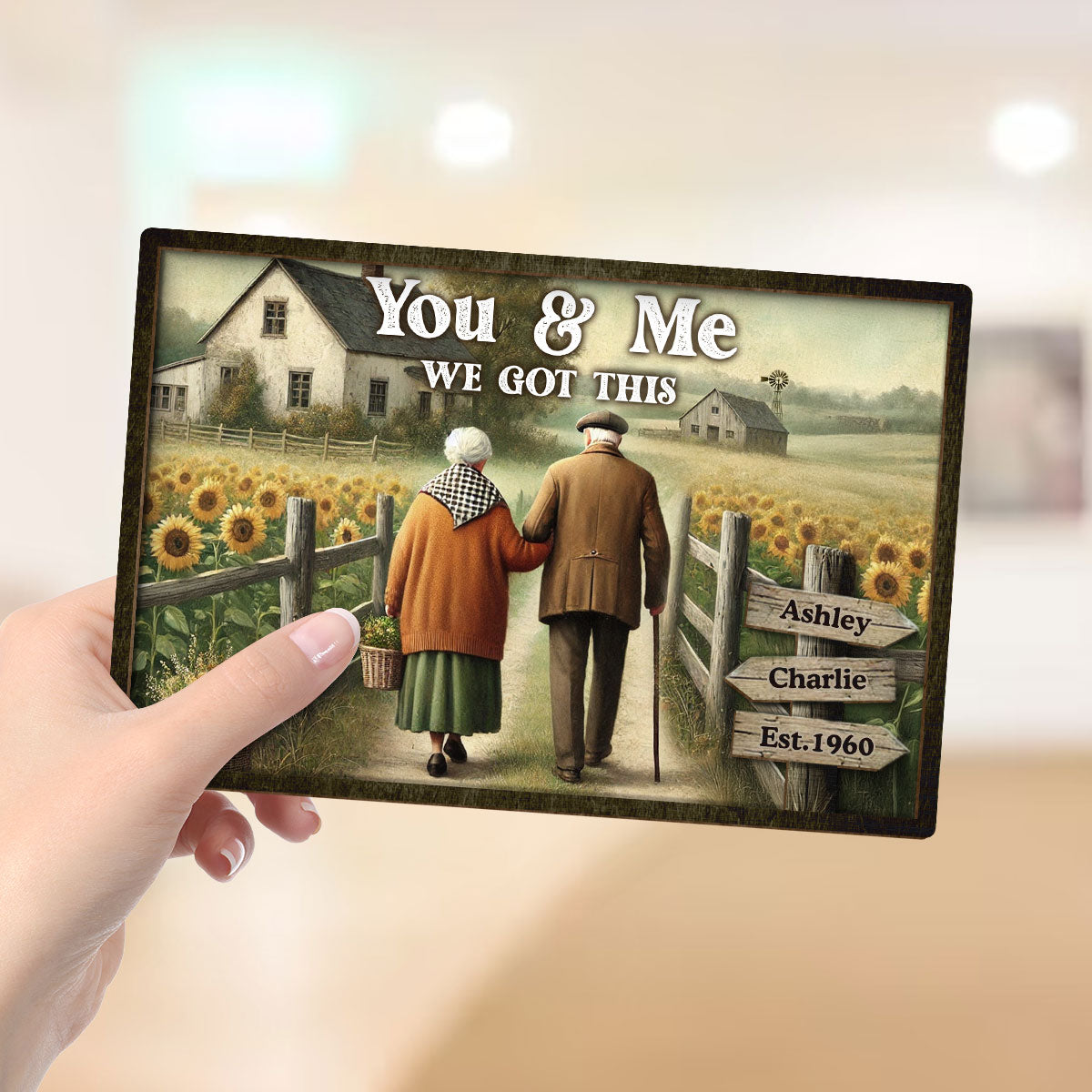 Old Couple Walking Growing Old Together Personalized 2-Layer Wooden Plaque, Heartfelt Gift For Couple, For Him, For Her, Boyfriend, Girlfriend, Husband, Wife
