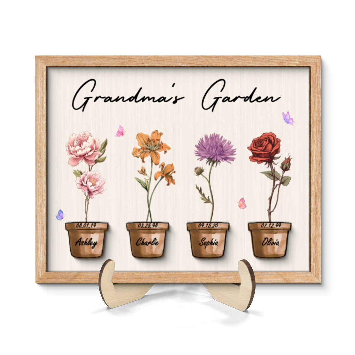 Grandma Garden Vintage Birth Month Flowers Pots Mother‘s Day Gift Personalized 2-Layer Wooden Plaque