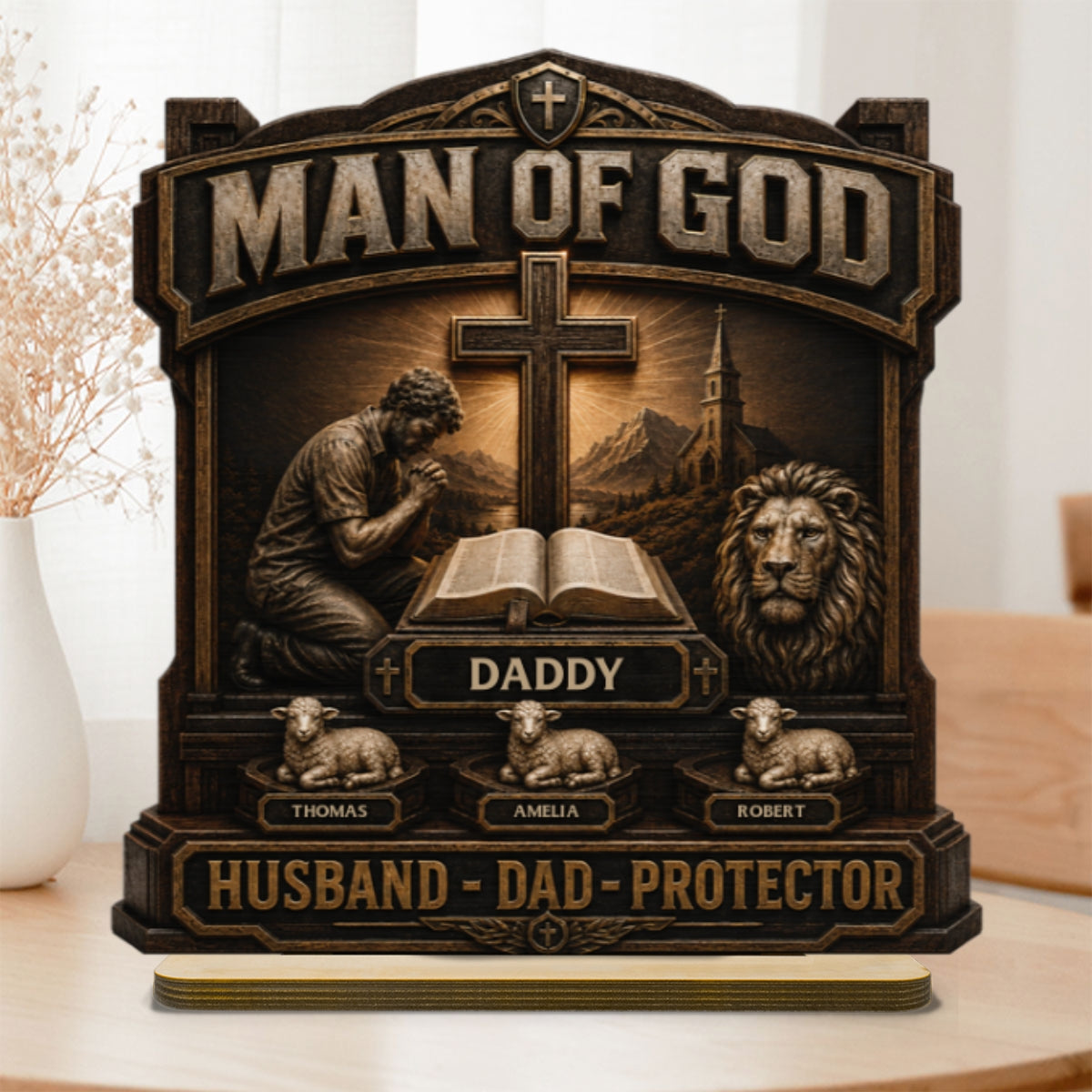 Man Of God - Personalized 2-Layered Wooden Plaque - Father's Day Gift For Dad, Husband, Grandpa, Christian Dad