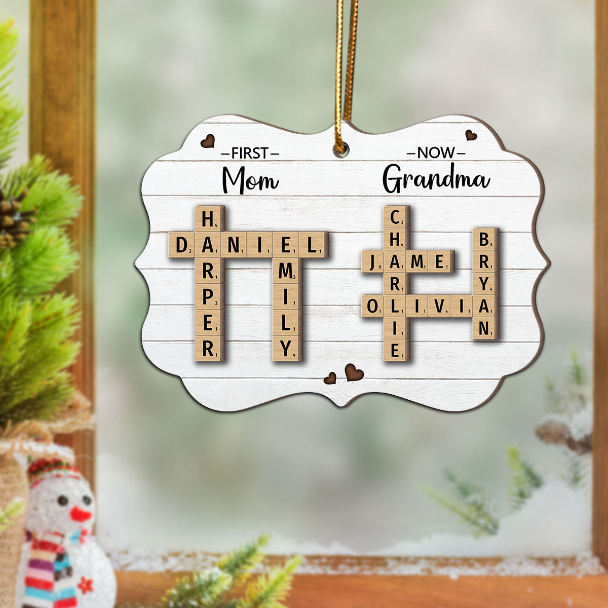 First Mom Now Grandma Crossword Puzzle Art Personalized 2-Layer Wooden Ornament, Christmas Gift For Grandma, Gift For Mom