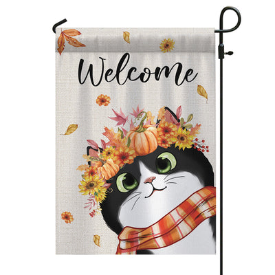 Hello Fall Cute Peeking Cat Personalized Garden Flag