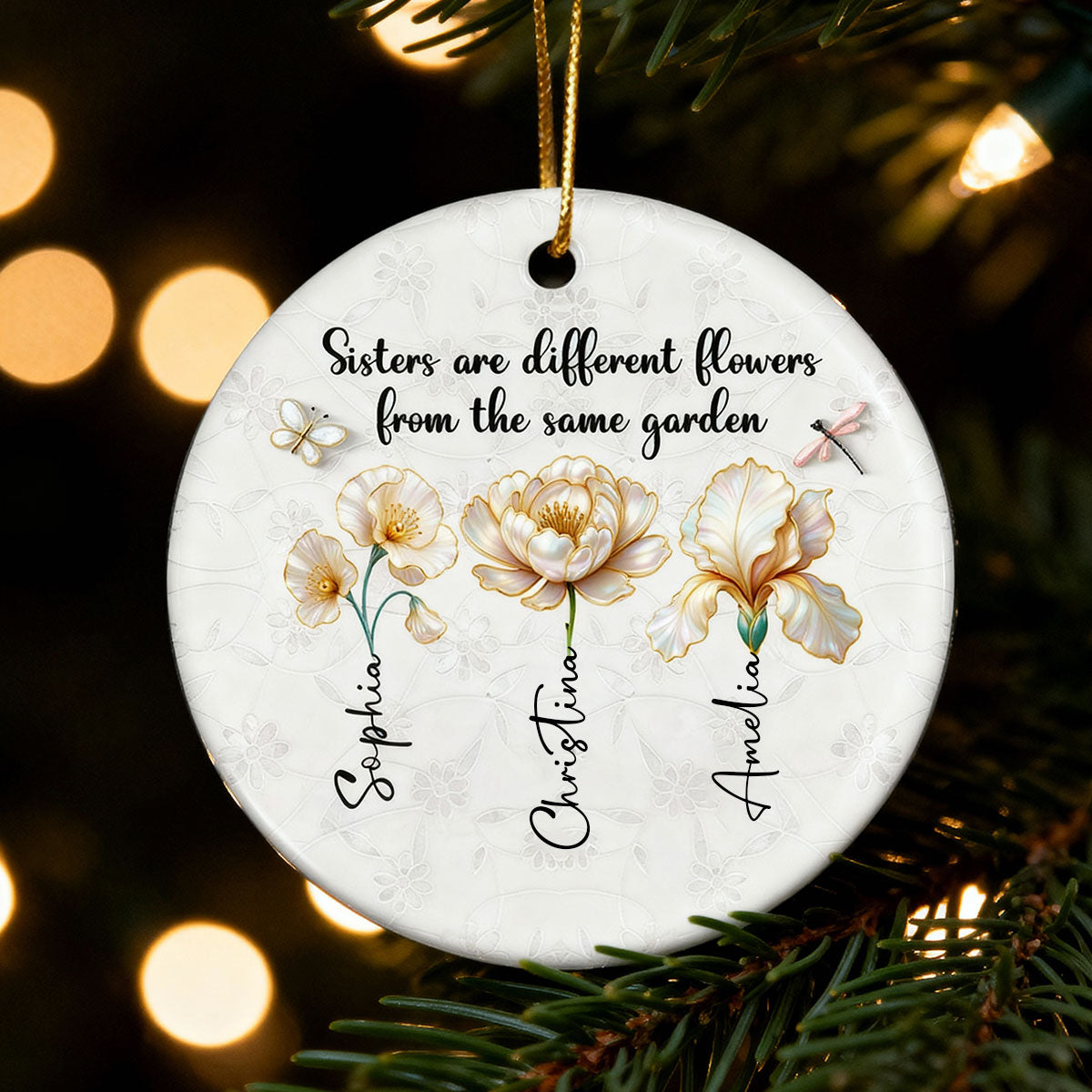 3D Effect Birth Flowers Sisters From The Same Garden - Personalized Ceramic Ornament - Birthday Christmas Just Because Gift For Sisters, Besties