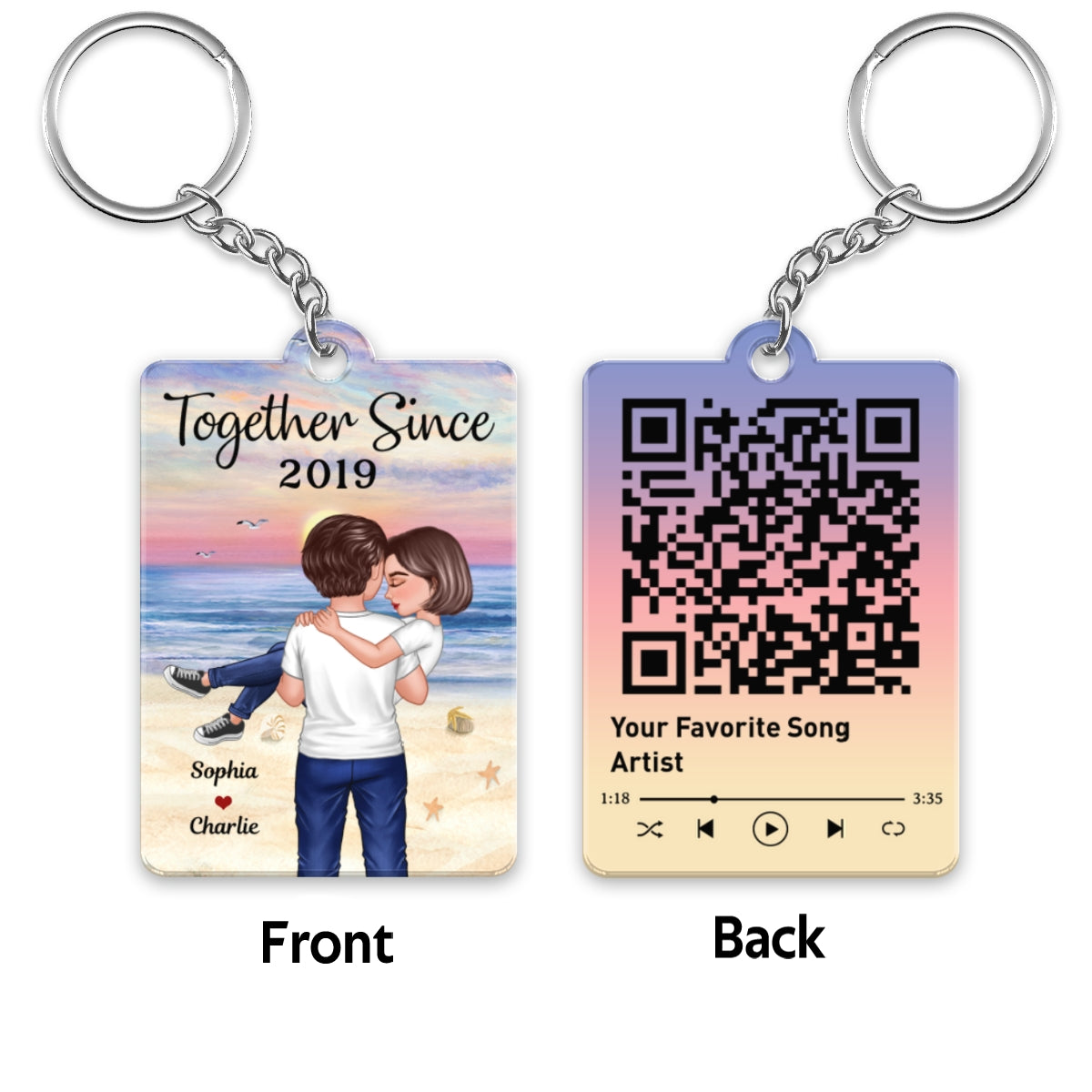 Couple Holding Embracing On Beach Favorite Song QR Code Personalized Acrylic Keychain