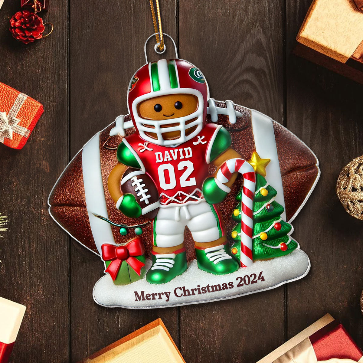 Football Gingerbread Figure Christmas Gift For Football Player Personalized Acrylic Ornament