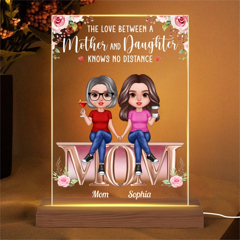 Realistic Mother Daughters Sitting On Text Personalized Acrylic LED Night Light