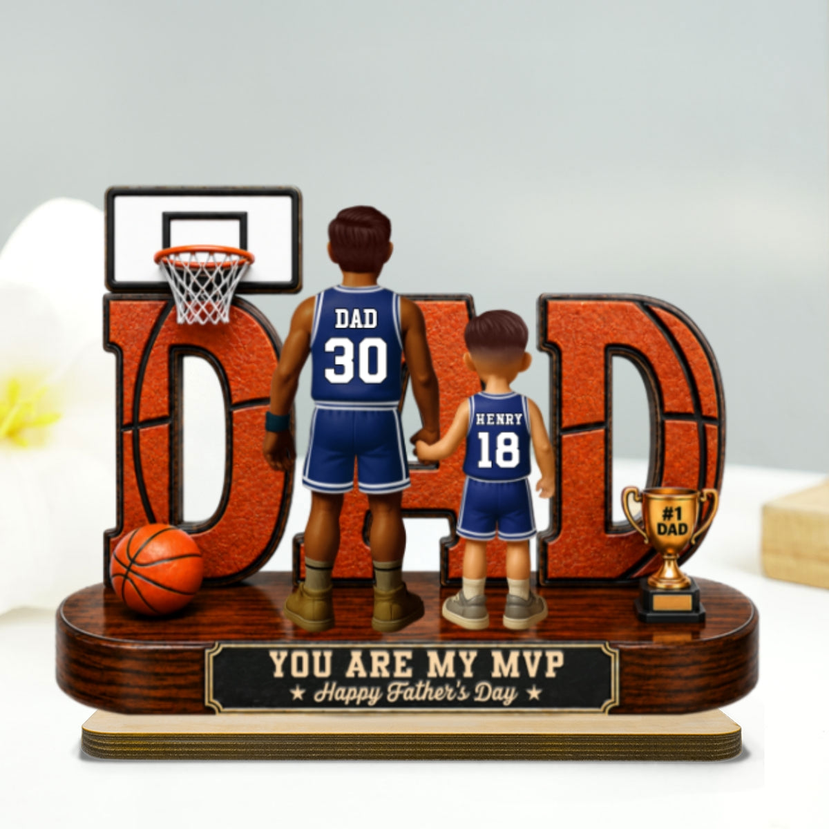 Basketball Dad Legend You Are Our MVP - Personalized 2-Layered Wooden Plaque - Father's Day Gift For Dad