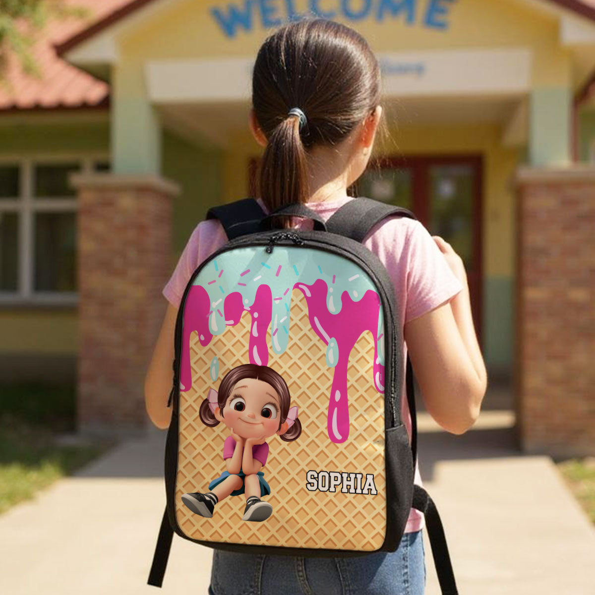 Ice Cream Drip Personalized Kid Backpack, Back to School Backpack for Kids