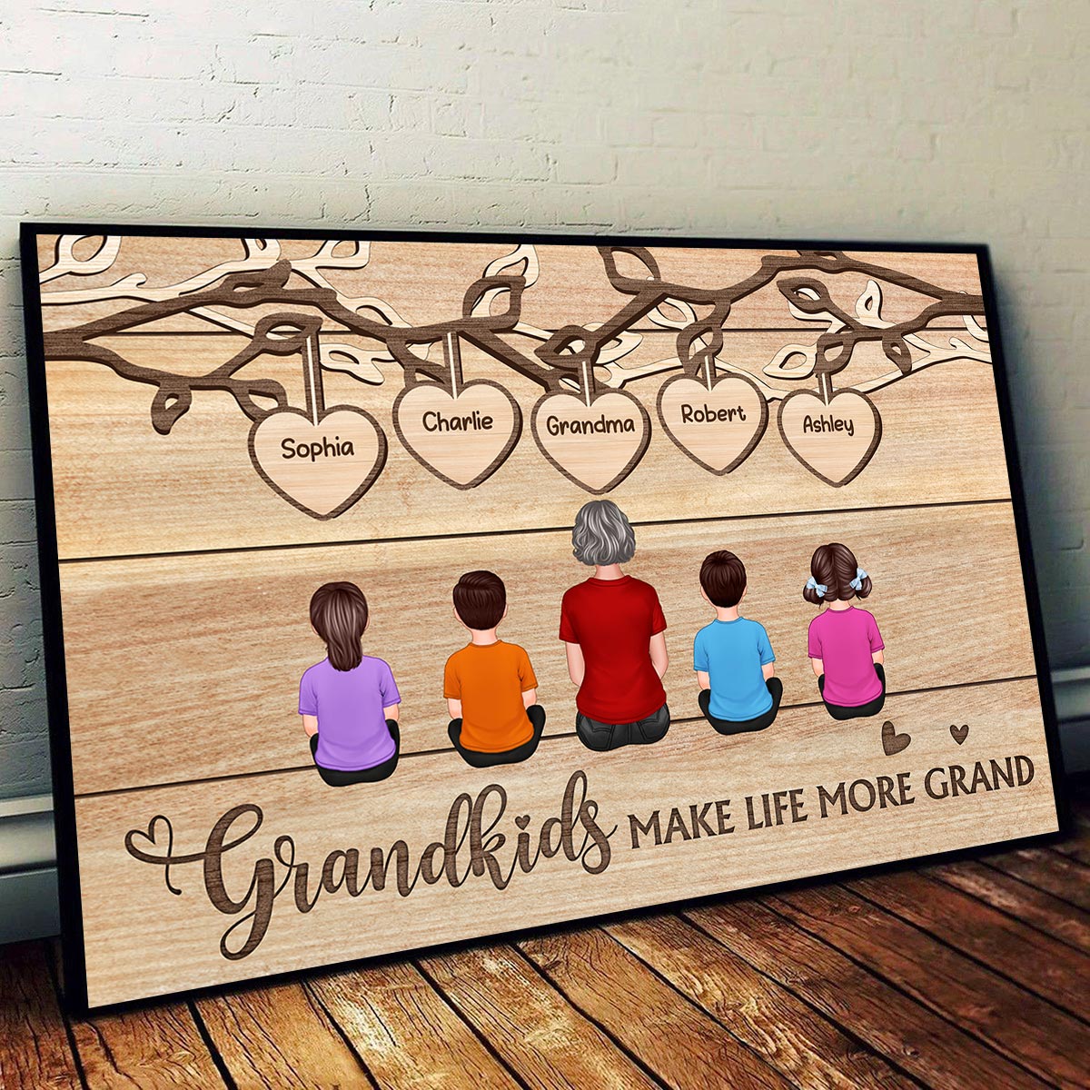 Grandkids Sitting Under Tree Mother‘s Day Gift For Grandma Personalized Horizontal Poster