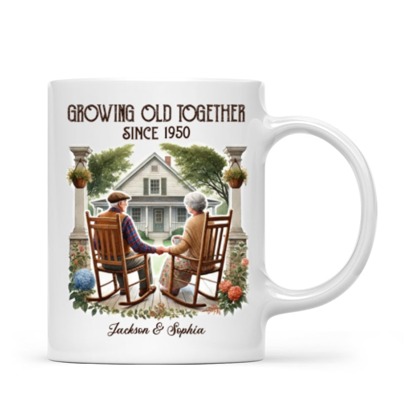 Couple Sitting On The Porch Growing Old Together Since Personalized Mug, Heartfelt  Gift For Couple, For Him, For Her, Husband, Wife