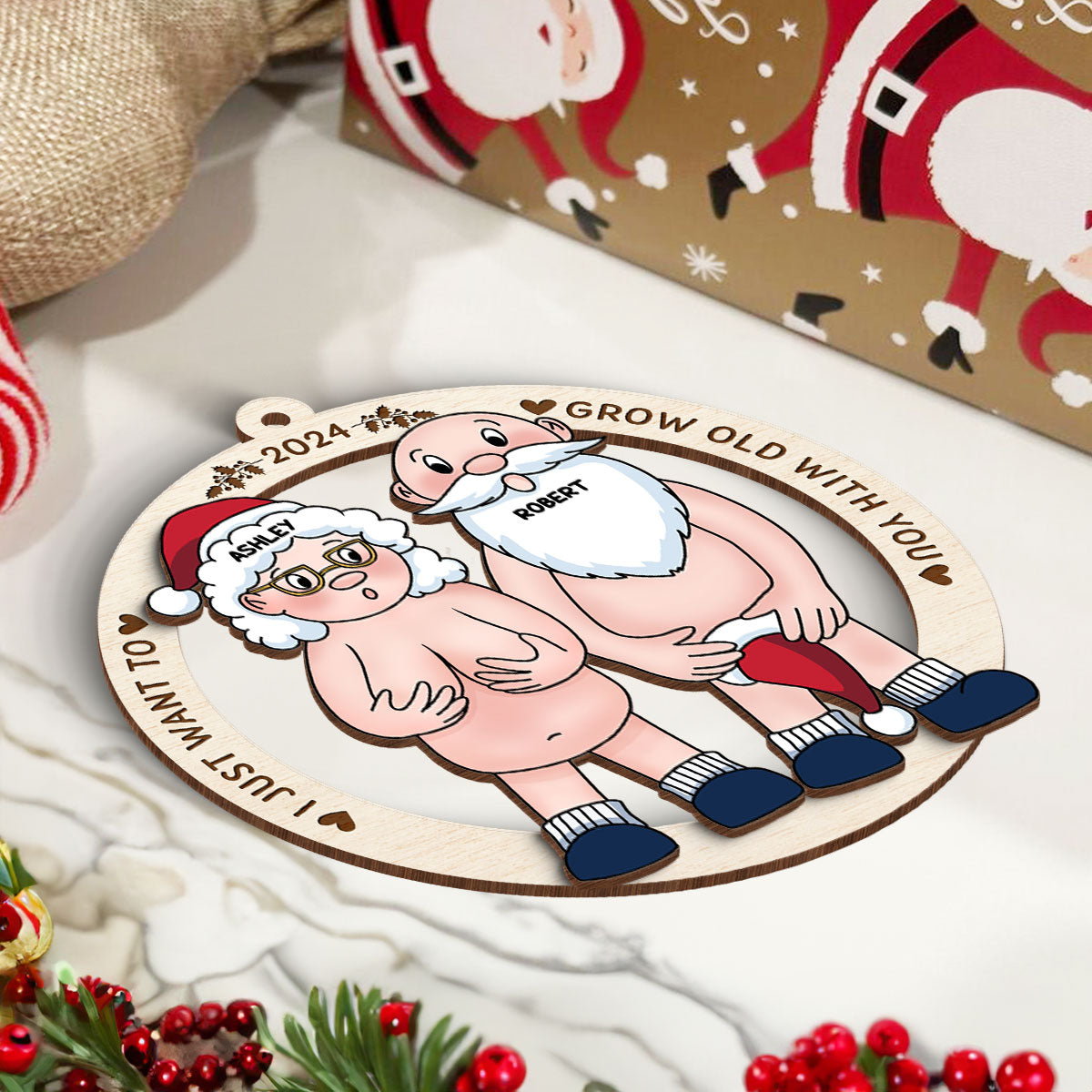 Funny Old Couple Personalized 2-Layer Wooden Ornament Christmas Gift for Him for Her