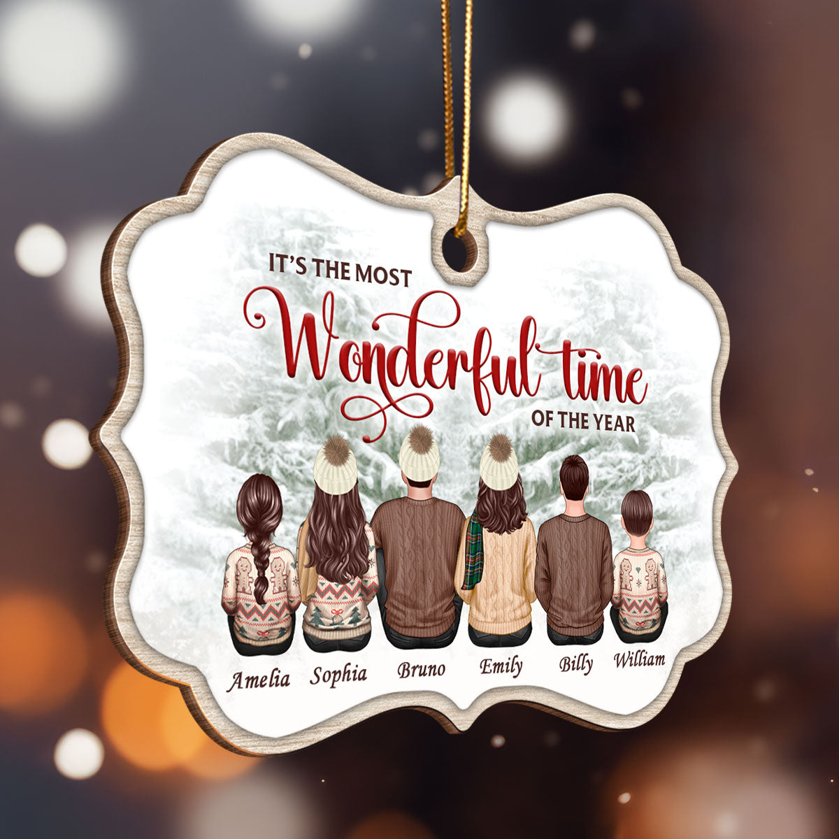 Vintage It's The Most Wonderful Time Of The Year Personalized Wooden Ornament, Christmas Gift For Family