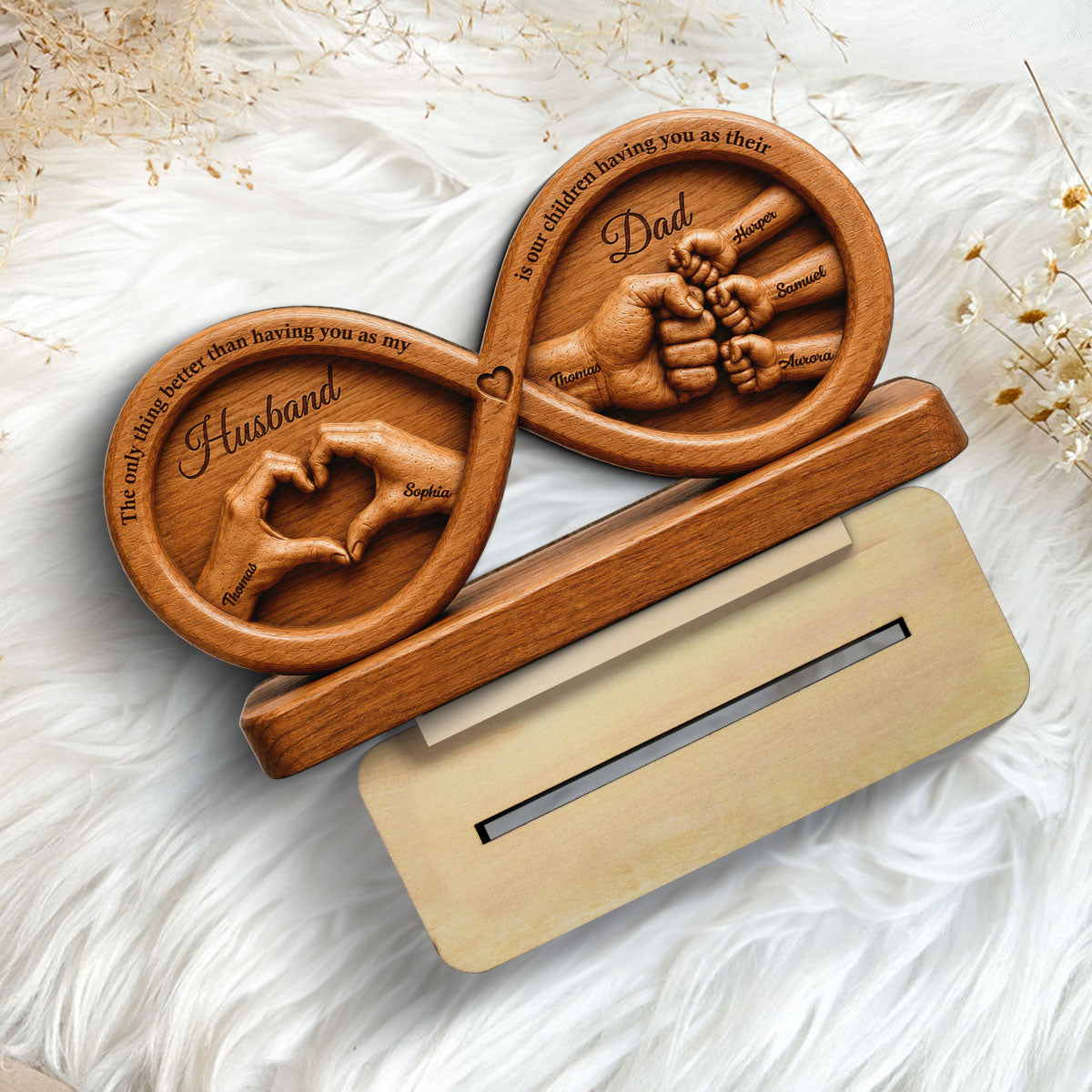 Infinity Love Husband And Dad Fist Bump 2D Flat - Personalized 2-Layered Wooden Plaque - Father's Day Gift For Dad, Husband