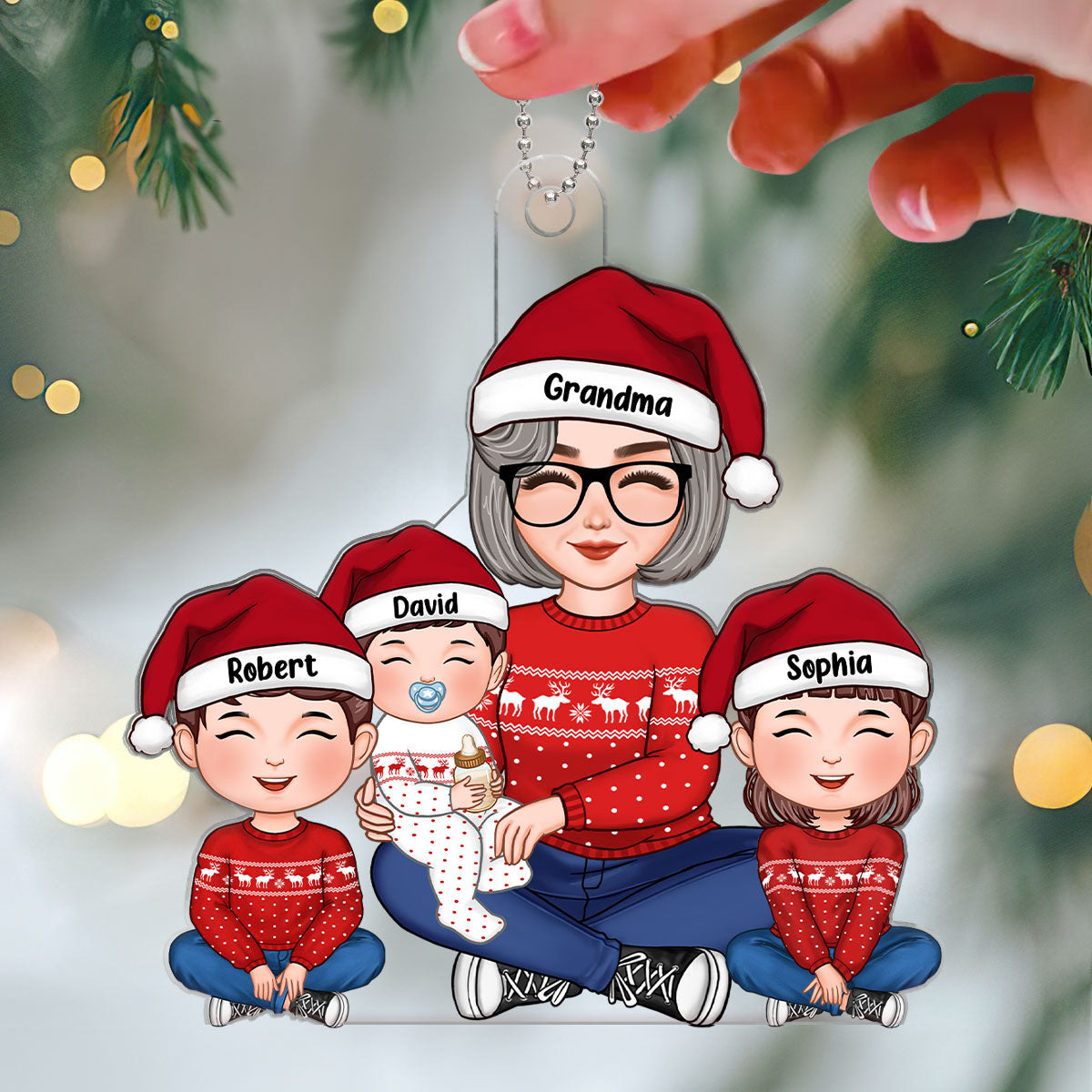 Grandma & Grandkids Sitting Lap Cute Kid Gift For Grandma Grandson Granddaughter Personalized Acrylic Ornament