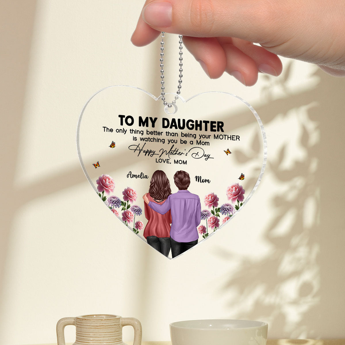 To My Daughter From Mom Happy Mother's Day Birth Flower Personalized Car Ornament, Gift For Daughter