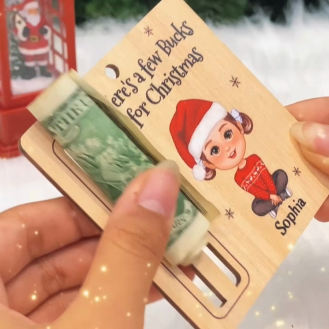 Here’s A Few Bucks for Christmas Cute Kid Personalized Holiday Money Holder Ornament