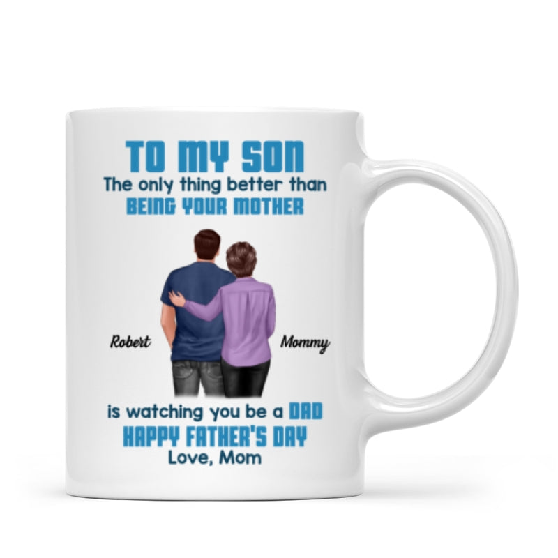 To My Son From Mom Dad Blue Tone Personalized Mug| Heartfelt Father's Day Gift For Son