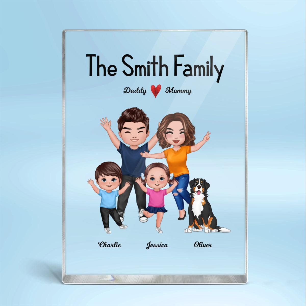 Happy Doll Whole Family Couple Kids Dogs Cats Personalized Vertical Rectangle Acrylic Block Plaque