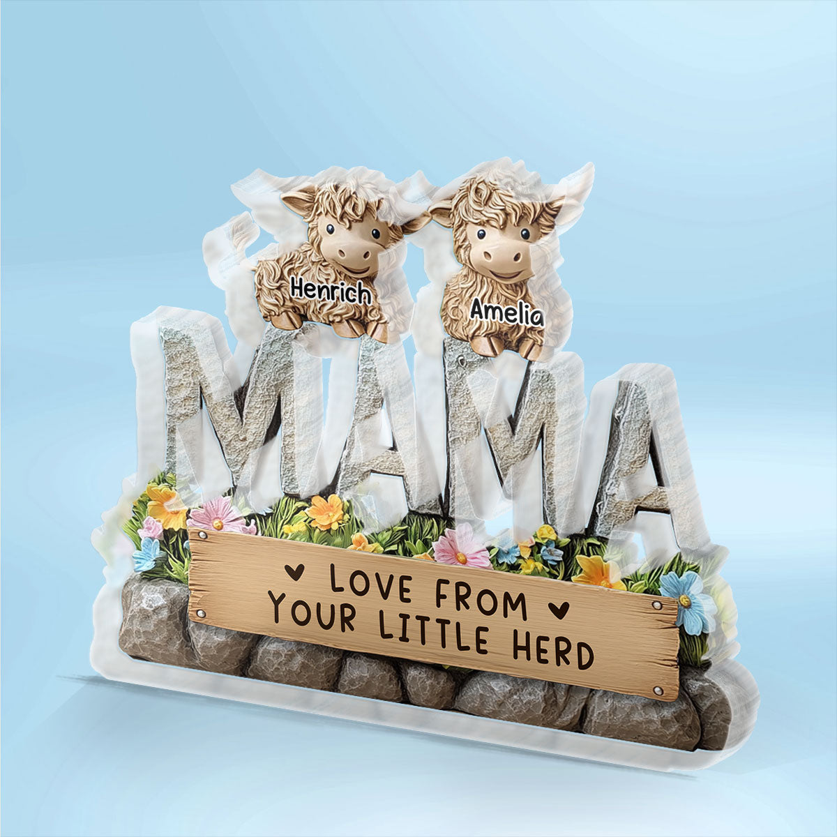 3D Effect Cute Highland Cows MAMA Custom Shaped Personalized Acrylic Plaque, Perfect 2025 Keepsake, Gift For Mom, For Wife