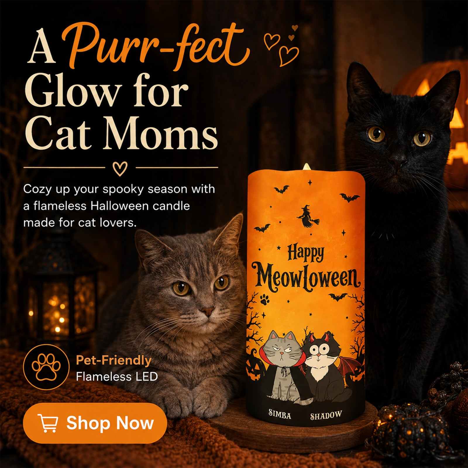 Cat Mom Happy Meowloween - Personalized LED Candle - Purrfect Halloween Decor for Cat Lover