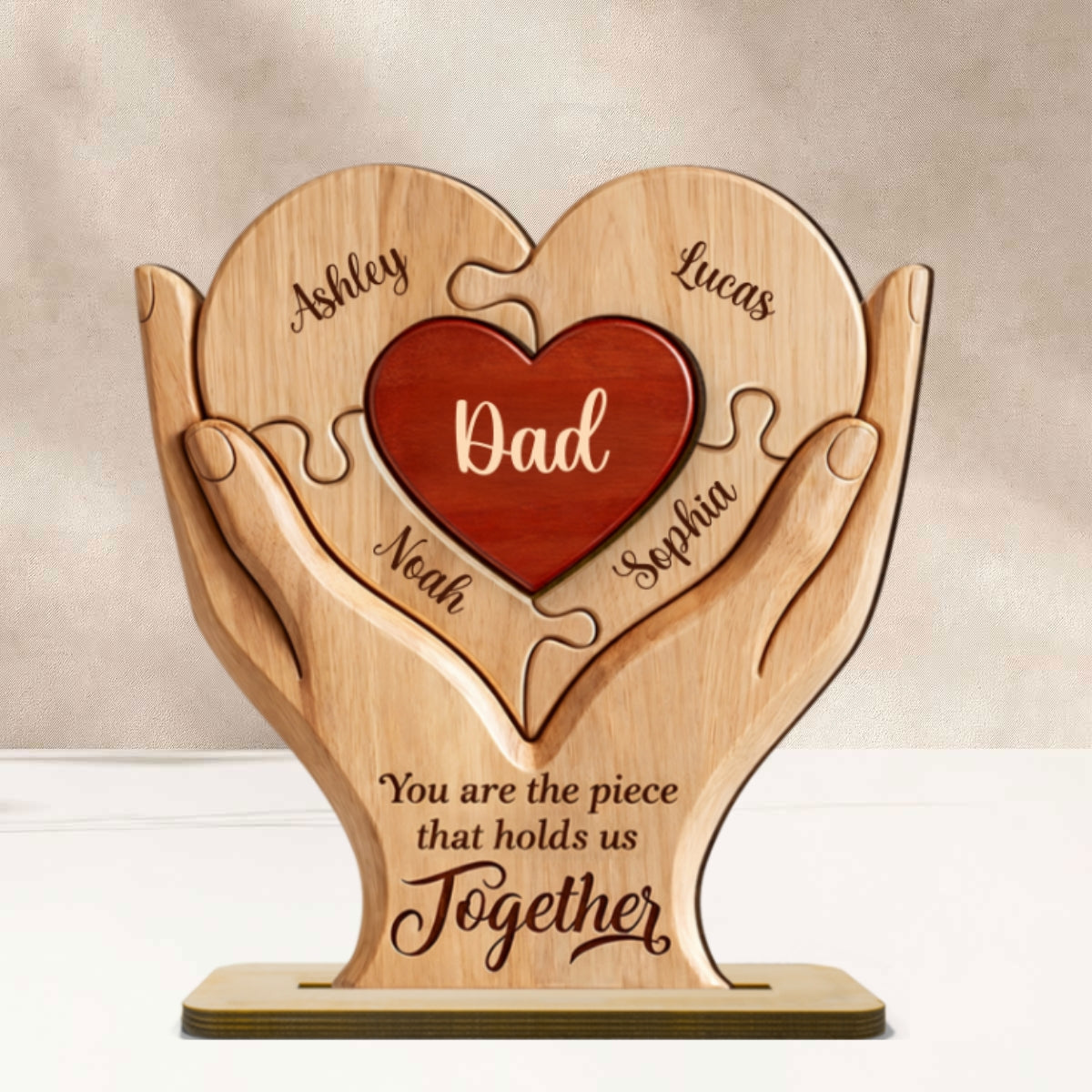 Dad The Piece That Holds Us Together - Personalized 2-Layered Wooden Plaque -  Gift for Dad, Husband
