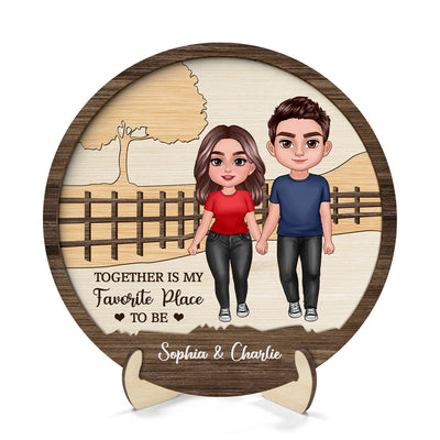 Couple Standing Landscape Personalized 2-layer Wooden Plaque