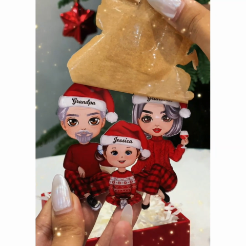 Christmas Doll Grandma Grandpa Sitting With Granddaughter Grandson Personalized Acrylic Ornament
