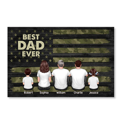 Best Dad Ever Camo American Flag Personalized Horizontal Poster