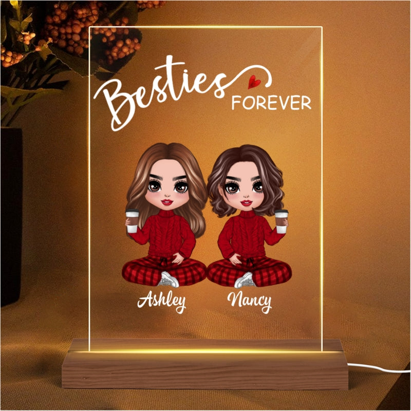 Doll Besties Sisters Forever Personalized Rectangle Acrylic Plaque LED Lamp Night Light
