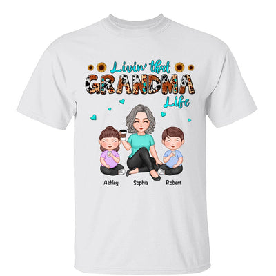 Teal And Leopard Livin‘ That Grandma Mom Life Cute Grandma & Kids Personalized Shirt