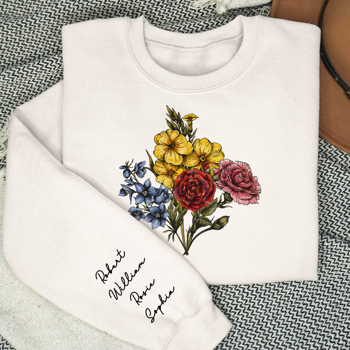 Custom Birth Month Flower Bouquet, Grandma Garden, Gift, Personalized Sleeve Printed Sweatshirt