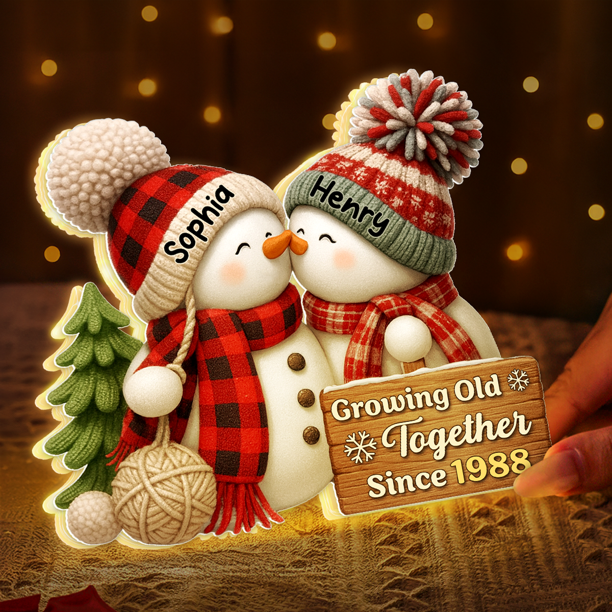 3D Effect Snowman Couple Growing Old Together - Personalized Light Box - Heartwarming Christmas Gift for him, Gift for her