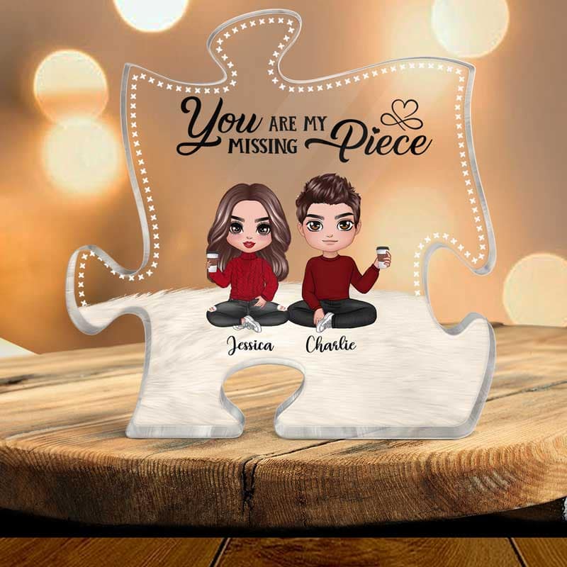 You Are My Missing Piece Doll Couple Sitting Personalized Puzzle Acrylic Plaque - Gift For Couple, Valentine‘s Day Gift, Anniversary Gift