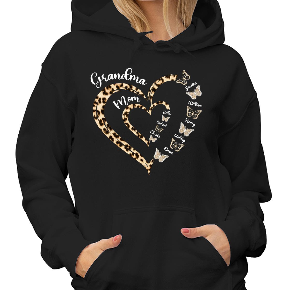 Leopard Grandma Mom Butterflies Heart In Heart Personalized Shirt
