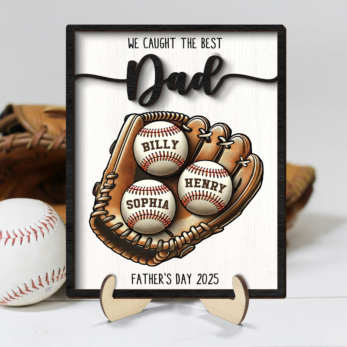 We Caught The Best Dad Baseball, Softball - Personalized 2-Layered Wooden Plaque - Gift For Dad, Gift For Husband, Gift For Grandpa