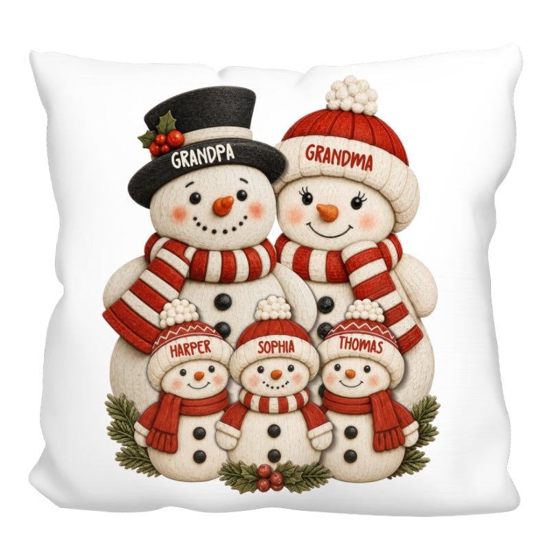 Cute Snowman Grandparents & Grandkids 2D Flat Printed - Personalized Pillow - Christmas Decor For Family, Grandma, Grandpa