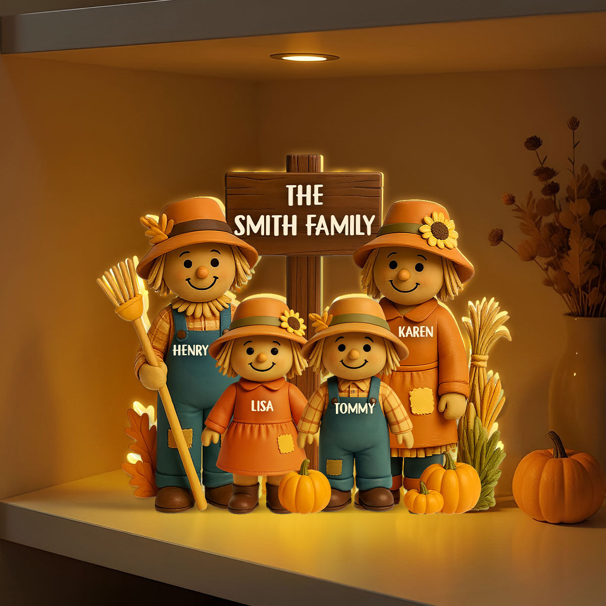 Fall Season Scarecrow Family 3D Effect Personalized Light Box