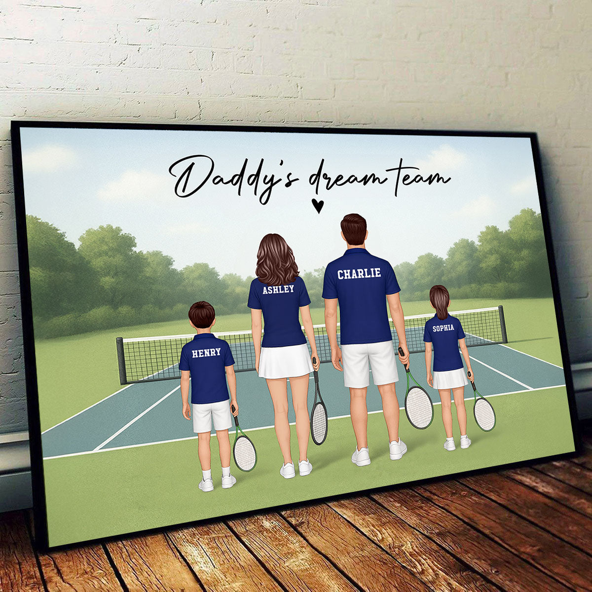 Daddy's Team Tennis Family Back View Personalized Poster, Father's Day Gift