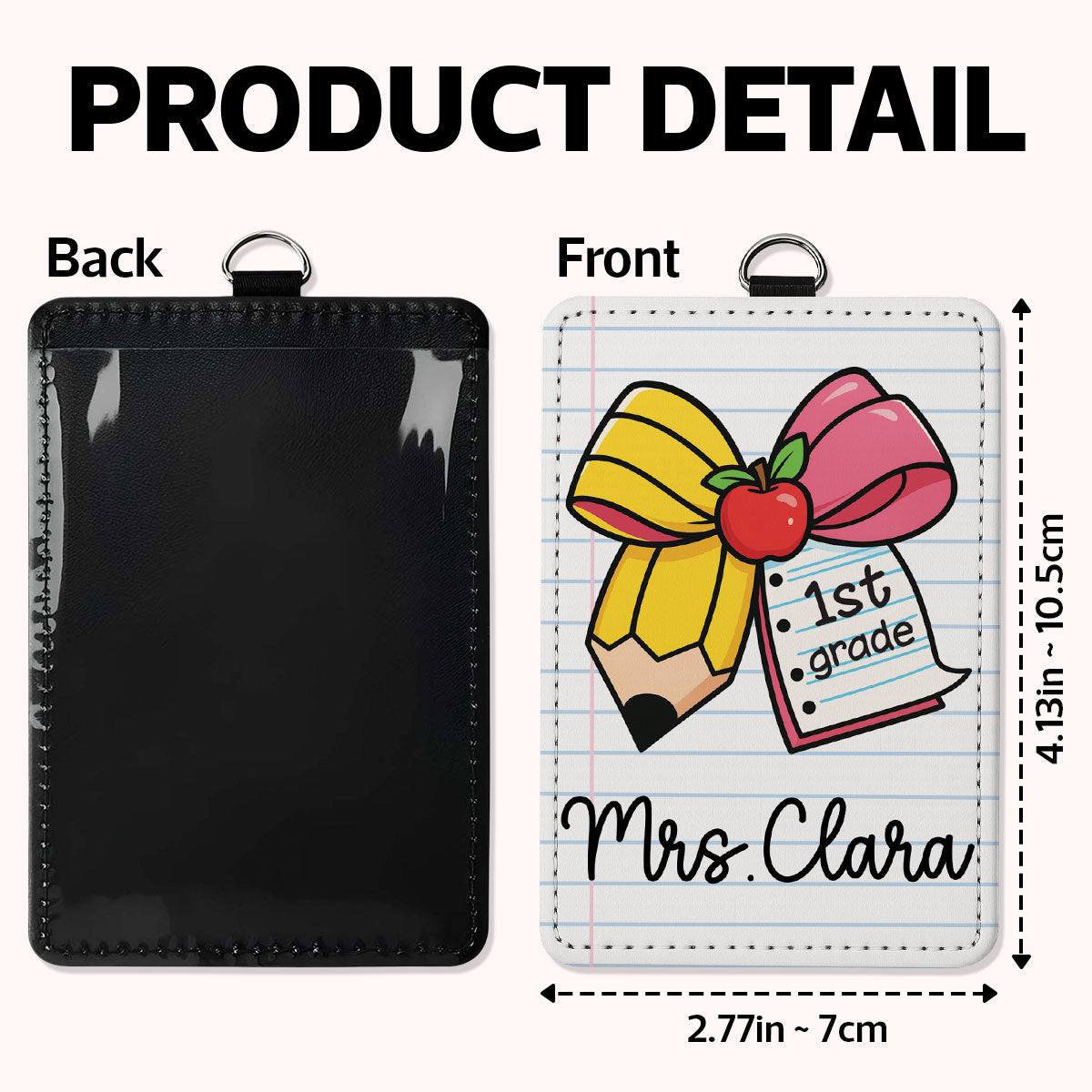 Pencil Coquette Bow Teacher Name Personalized ID Badge Holder, Back To School Gift