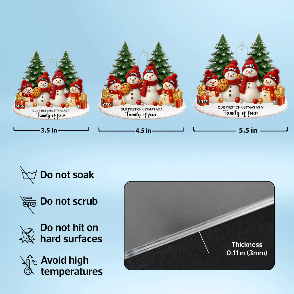 Our First Christmas As a Family of Three Four - Personalized Acrylic Ornament - Christmas Gift for New Parents