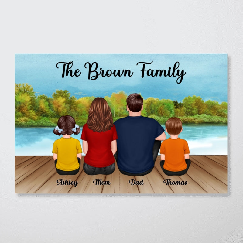 Family Sitting Beautiful Landscapes Personalized Poster