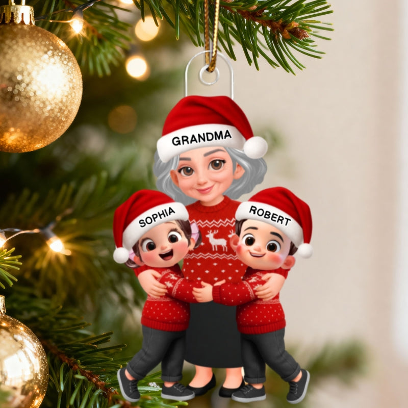 Endless Love Christmas Grandma Hugging Grandkids - Personalized Acrylic Ornament - Gift For Grandma, Grandkids
