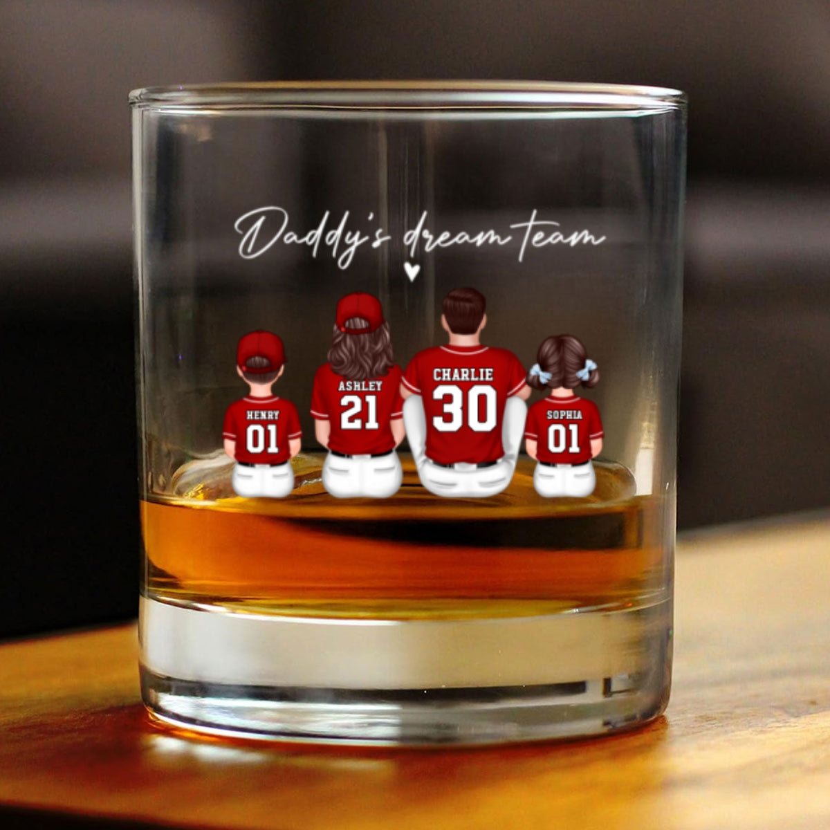 Baseball Daddy's Dream Team Personalized Wine Glass, Father's Day Gift for Dad, Gift for Husband