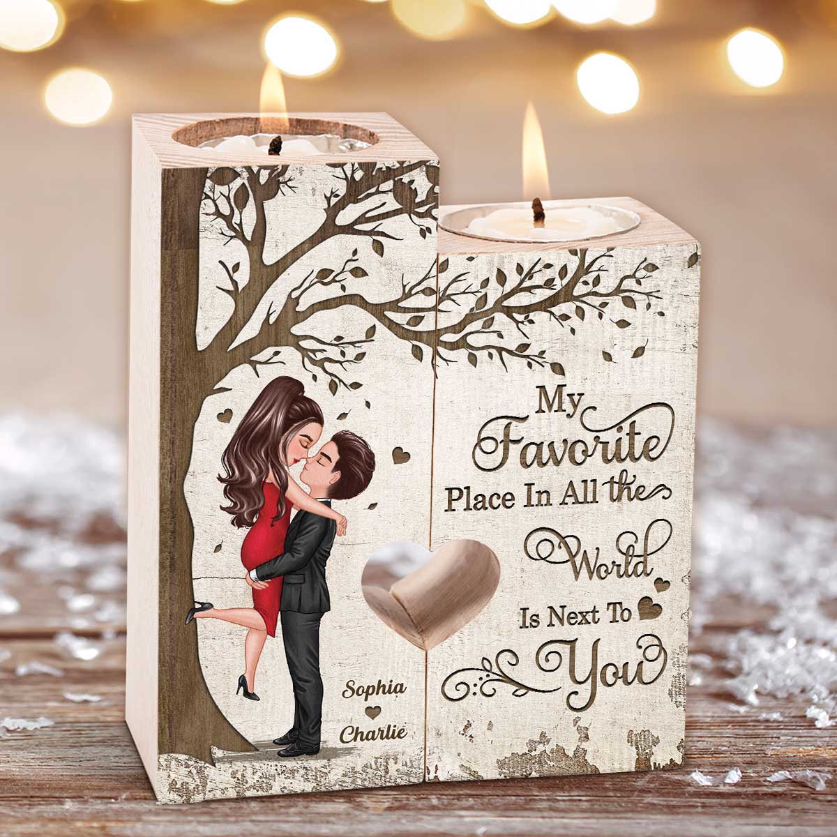 Favorite Place In The World Couple Kissing Personalized Candle Holder