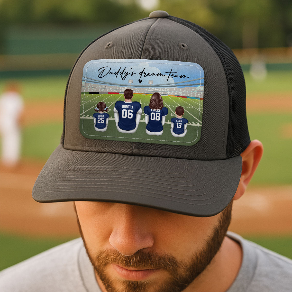 Football Daddy's Dream Team Personalized Leather Patch Hat, Gift For Dad