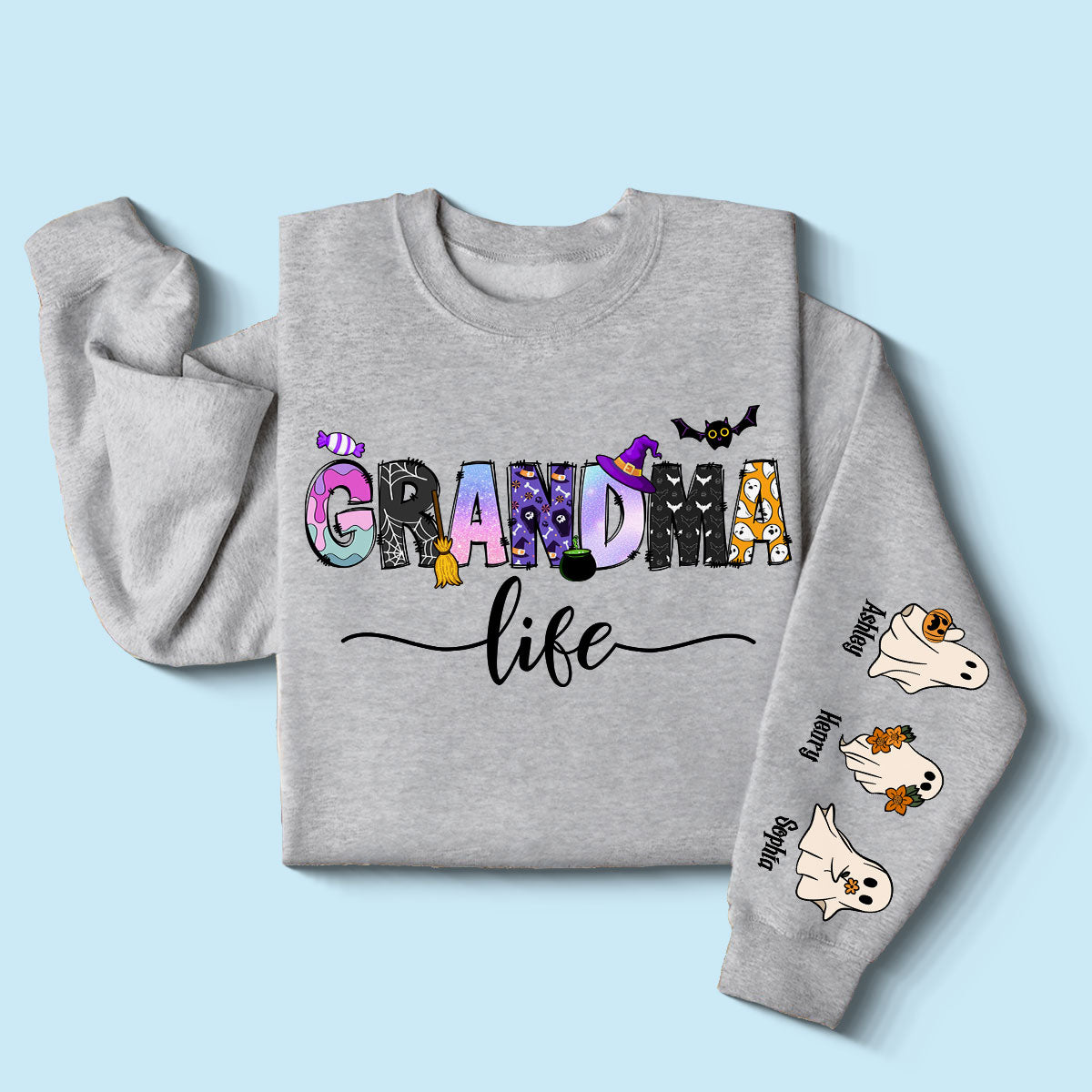 Halloween Grandma Nana Life Personalized Sleeve Printed Sweatshirt