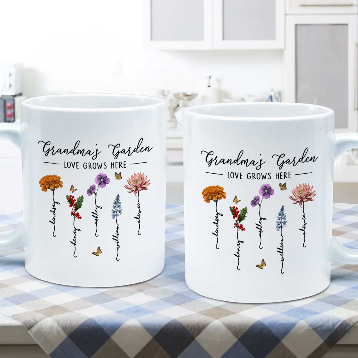 Grandma‘s Garden Love Grows Here Beautiful Birth Month Flower Gift For Grandma Mom Personalized Mug