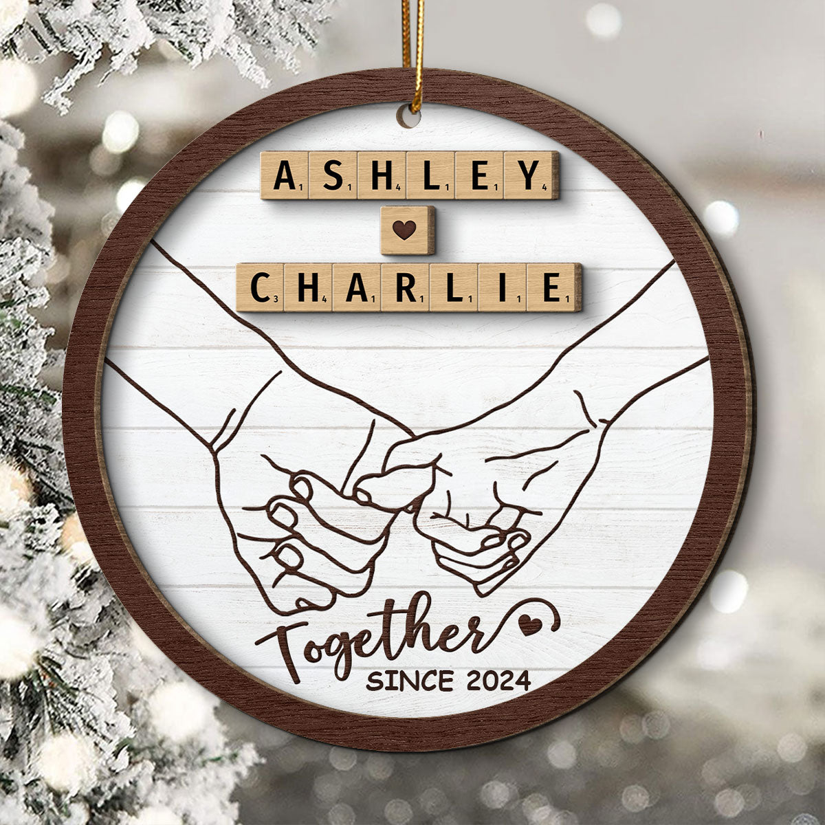 Hand In Hand Couple Wooden Blocks Christmas Personalized 2-Layer Wooden Ornament, Christmas Gift For Him, For Her
