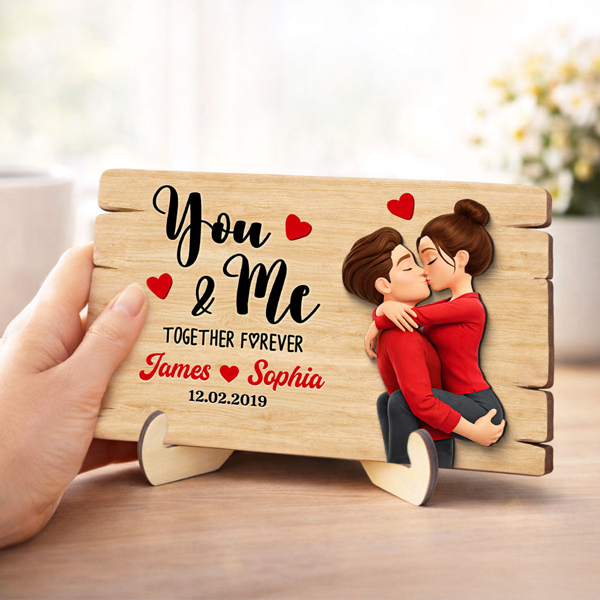 Valentines Day Couple You & Me Together Forever - Personalized 2-Layered Wooden Plaque - Anniversary, Valentine's Day Gift, Gift For Him, Gift For Her