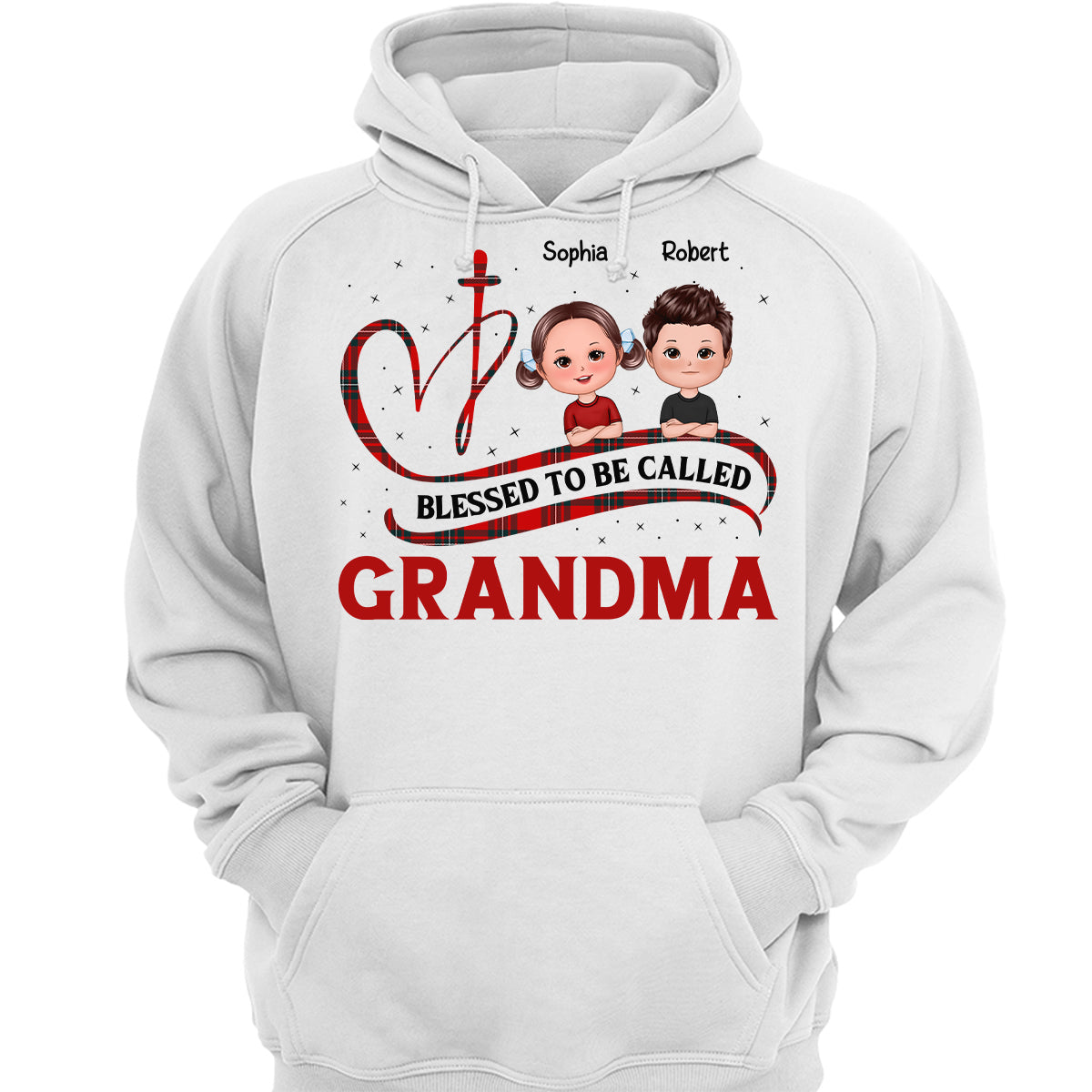 Blessed To Be Called Grandma Red Checkered Cute Doll Kids Personalized Shirt