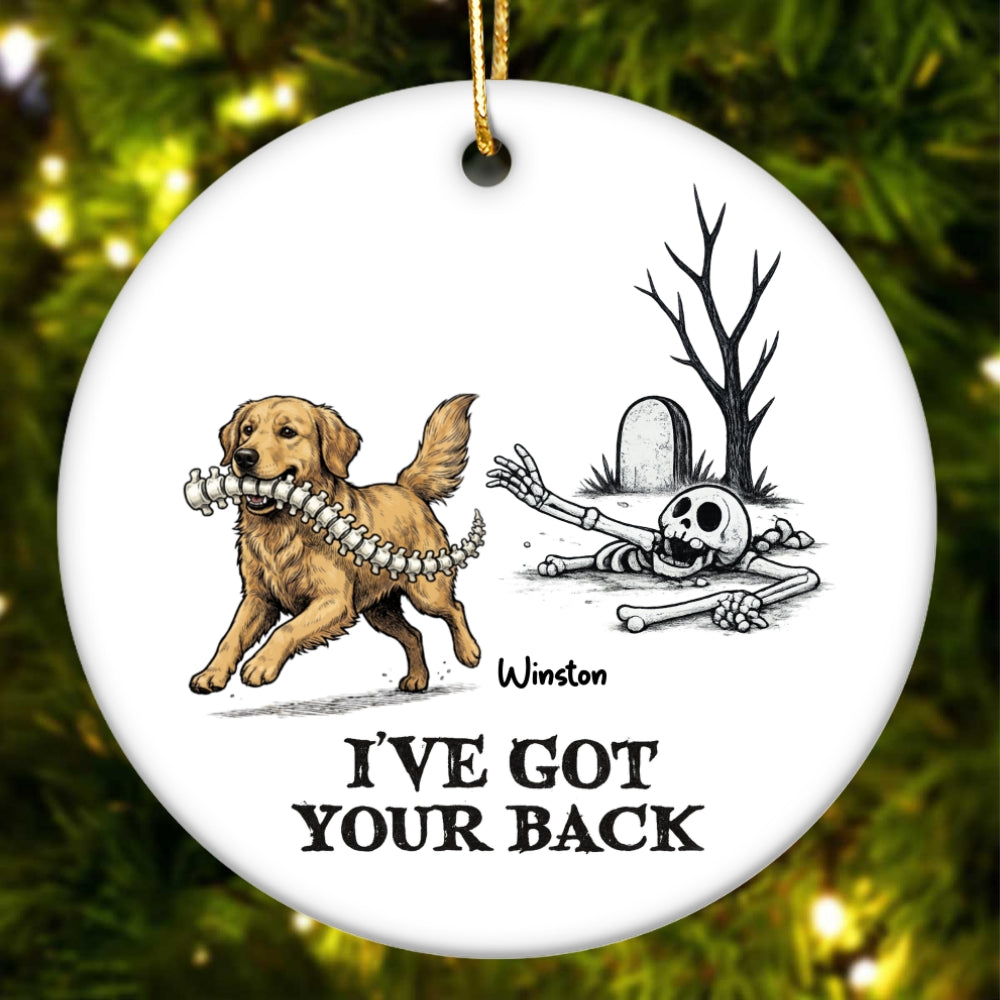 I've Got Your Back Dog Stealing Backbone - Personalized Ceramic Ornament - Funny Halloween Decor For Dog Lovers